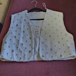 Zara Ivory Sequin Embellished Vest